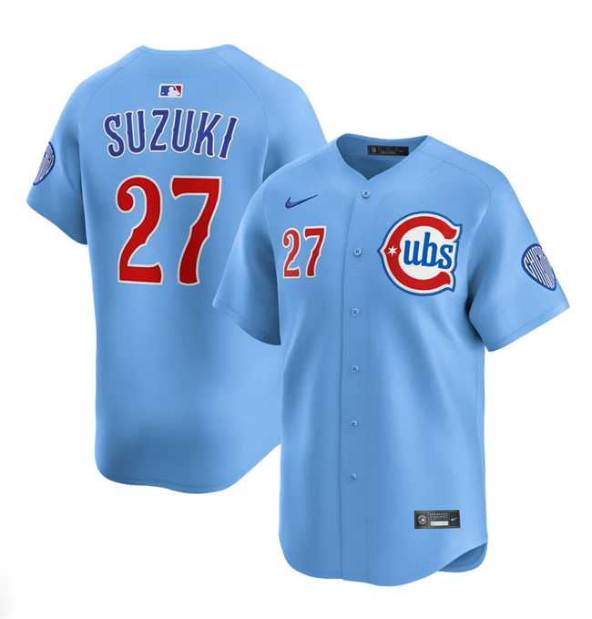 Mens Chicago Cubs #27 Seiya Suzuki Blue 2024-25 2nd Alternate Limited Stitched Jersey Dzhi